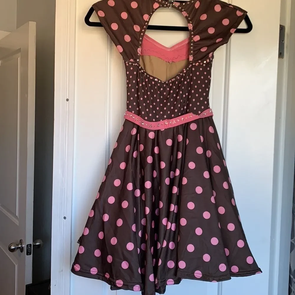 1950’s Style Brown & Pink Polka Dot dress with Tulle underskirt - L or XL Child